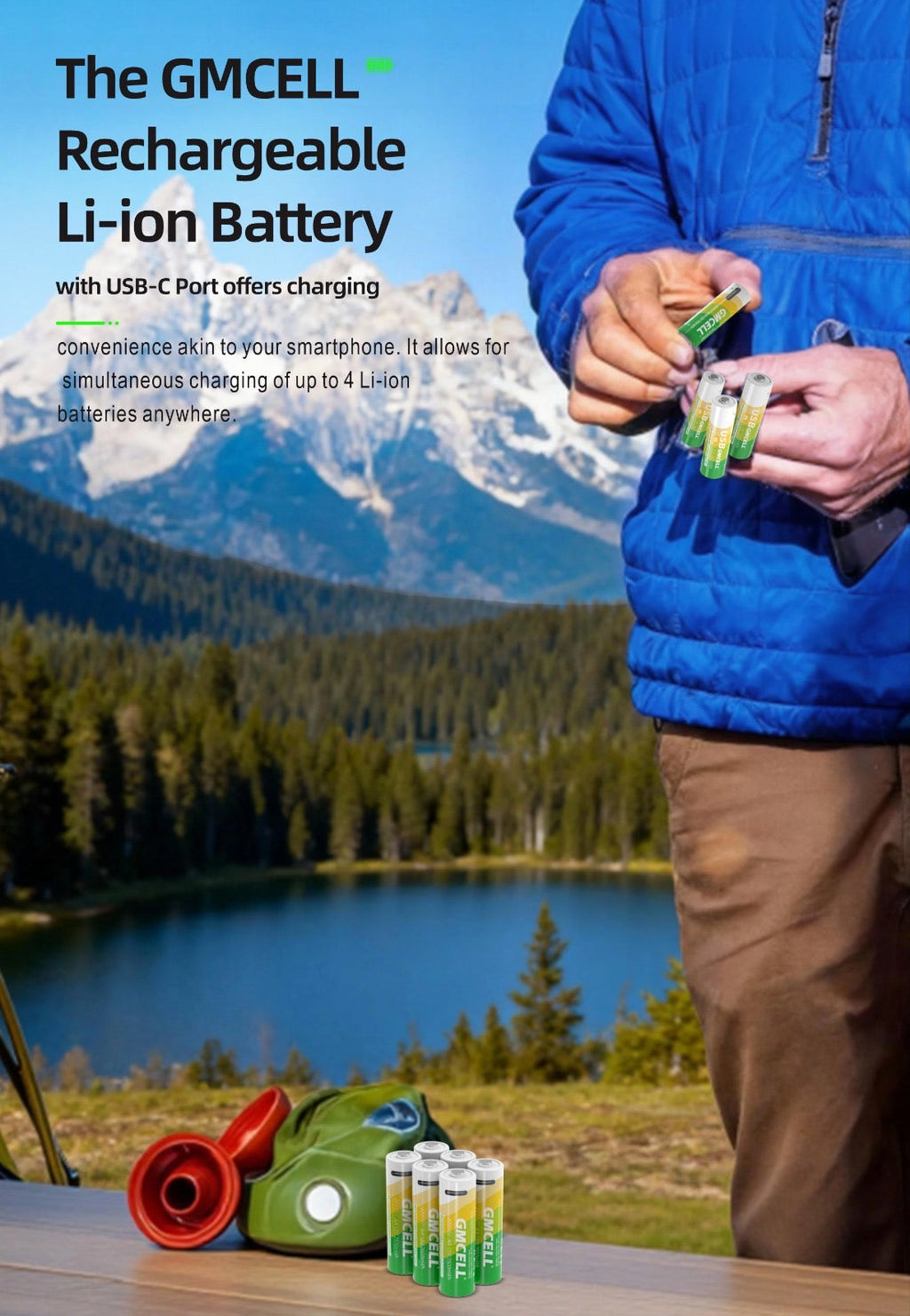 GMCELL AA USB-C Rechargeable Lithium Batteries – 1.5V 2500mWh (2-Pack)