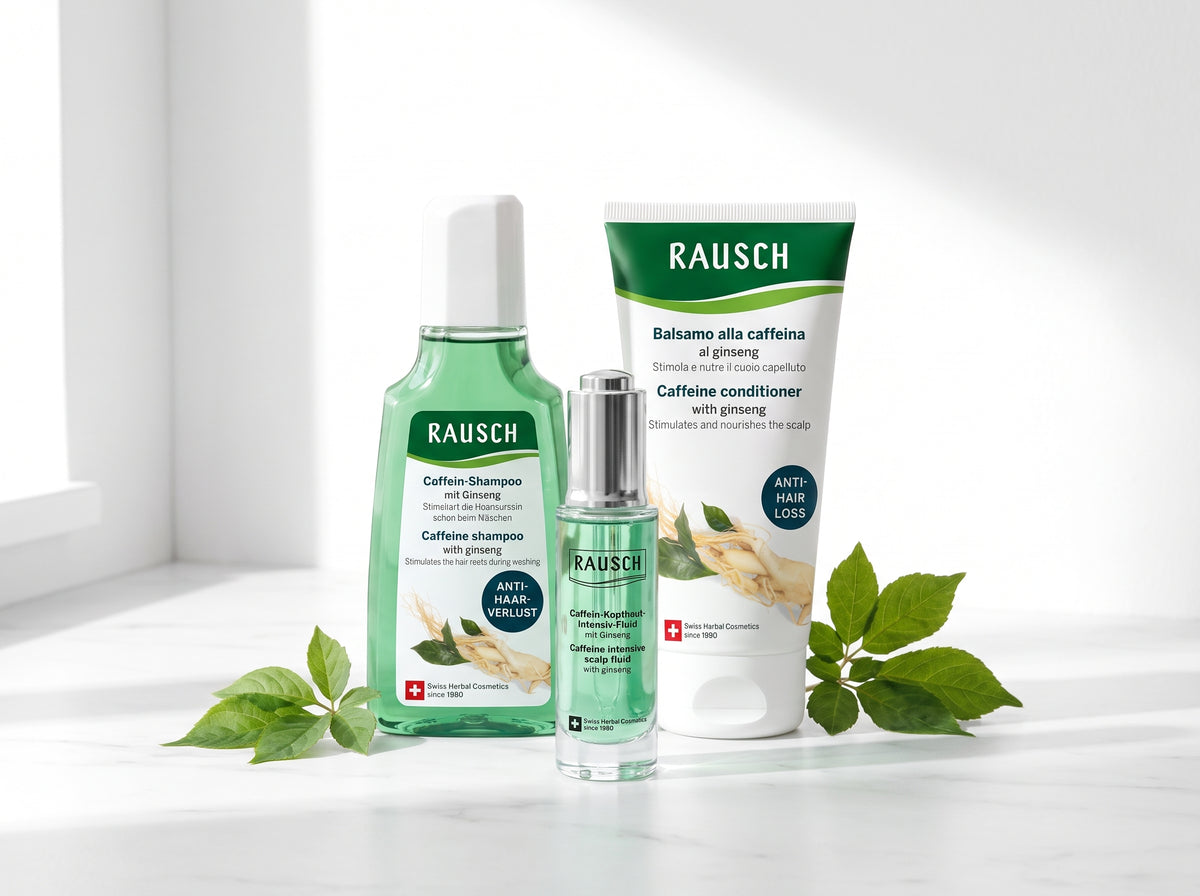 Rausch Caffeine Hair-Loss Routine Bundle: shampoo, conditioner and intensive scalp fluid